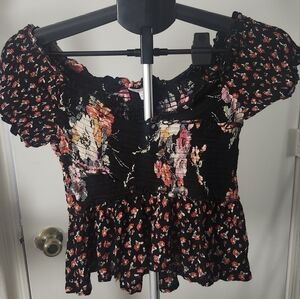 Patrons of Peace Orange Puff Sleeve Blouse with Smocked Peplum